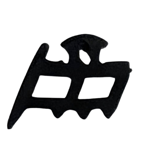 Black plastic tool with a unique design on a white background